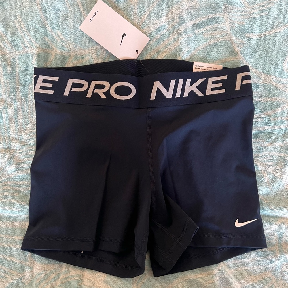 Nike Pro Shorts Navy Blue with White Logo Medium 3 inch Length